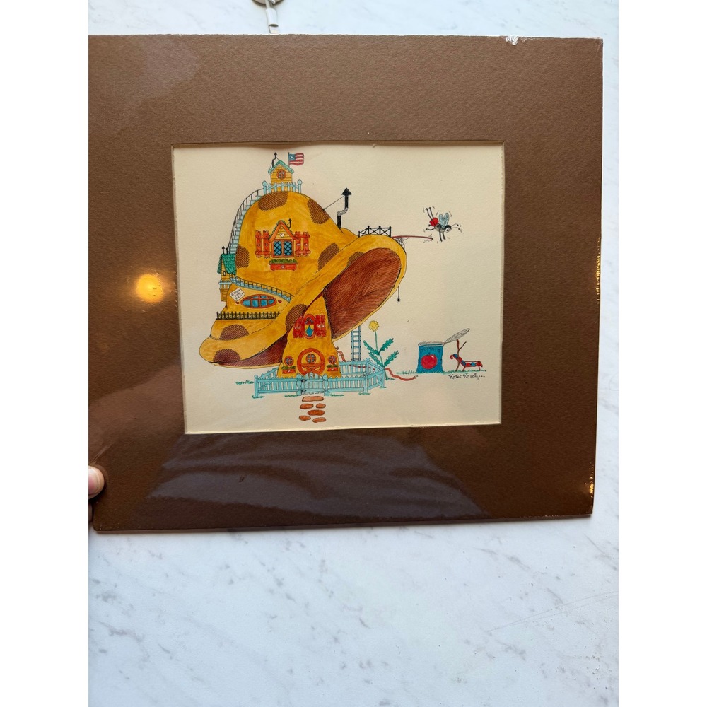 VTG Kathi Kreatz Mushroom House Art Print 8x10 Brown Matte Whimsical